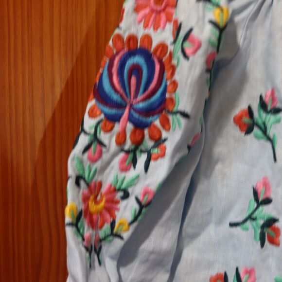 Philosophy Blue Chambray Off-Shoulder Embroidered Floral Dress Medium - Picture 13 of 14